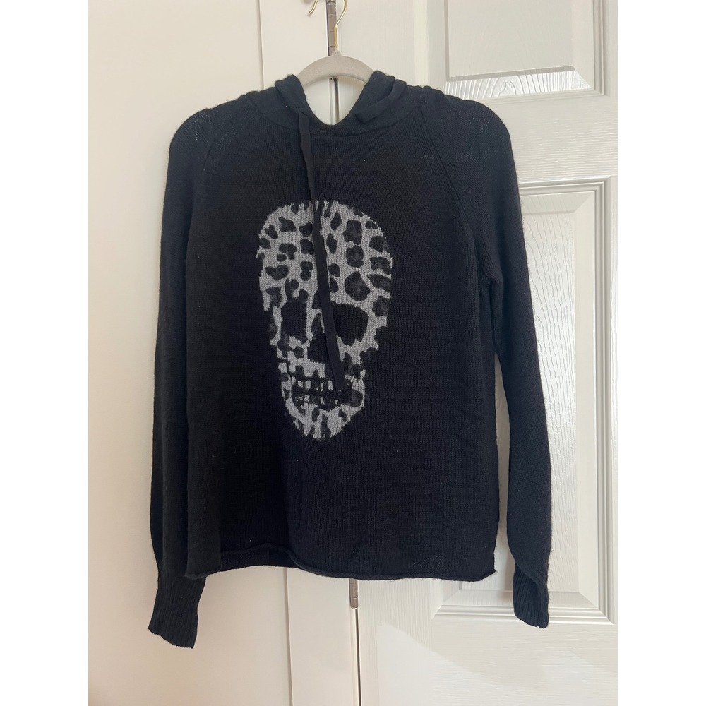 Skull Cashmere Black 100% Cashmere Leopard Skull Intarsia Hoodie Small